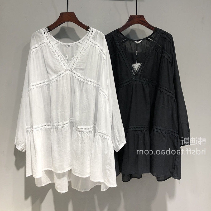 【微胖女神必備】夏裝新款胖mm150公斤大尺碼素色V領寬鬆中長款長袖透氣薄襯衫防晒衫女 | 蝦皮購物