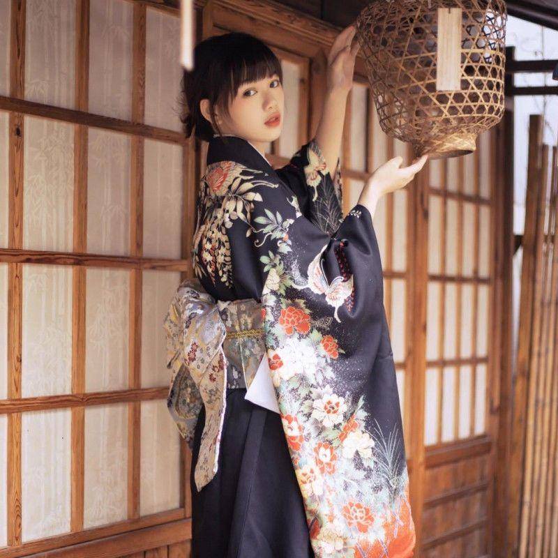 和服女改良正裝傳統服裝神明少女日本和服攝影復古小振袖暗黑浴衣| 蝦皮購物