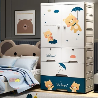 兒童衣櫃 特大加厚 家用臥室收納櫃雙開門簡易寶寶小衣櫥塑料儲物櫃 衣櫥