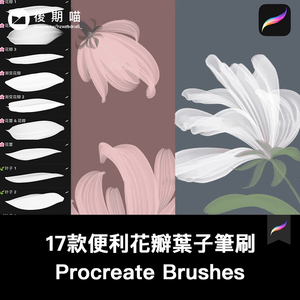 Procreate筆刷17枚花瓣花卉花蕾葉子便利筆刷 iPad一鍵導入 | 蝦皮購物
