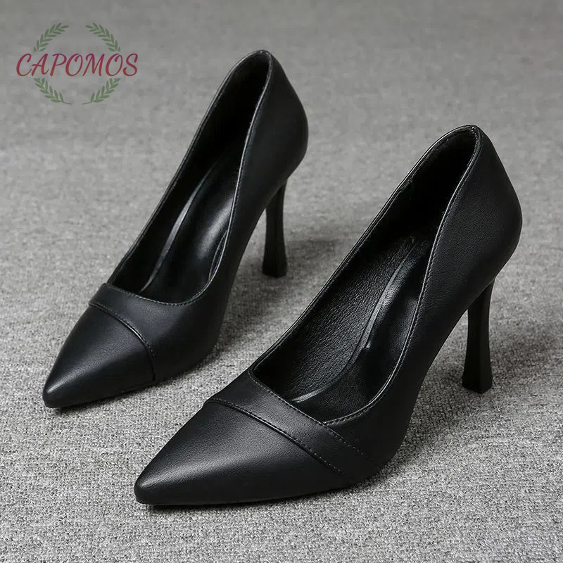 Capomos 女式高跟鞋細高跟黑色皮鞋職業鞋女工作鞋 | 蝦皮購物