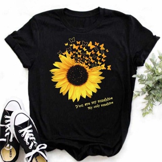 Sunflower Butterfly T-shirt向日葵蝴蝶百搭上衣大尺碼寬鬆上衣女