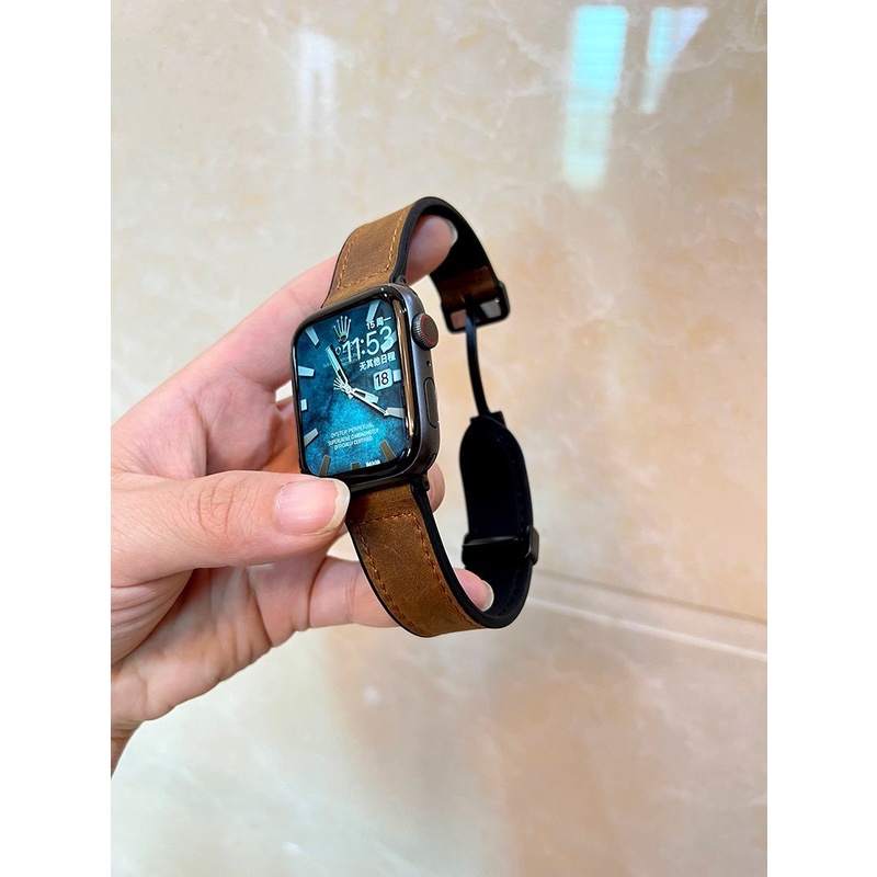 新品】AppleWatch 硅膠貼皮磁吸扣表帶真皮表帶運動錶帶下單贈送水凝膜