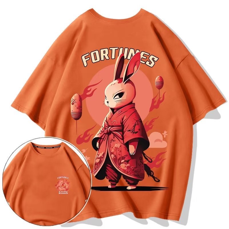 【M-8XL 】男士 高品質 卡通火焰兔 圖案 中國風 印花T恤 休閒短袖超大T恤 男女 情侶T恤 | 蝦皮購物