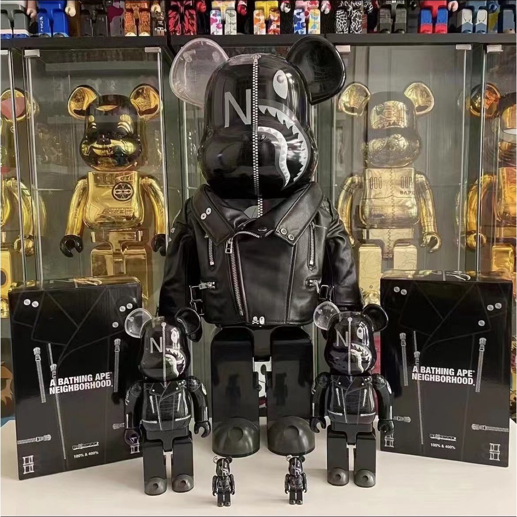 現貨bearbrick 1000% Nbhd bape 黑武士皮衣熊暴力熊大擺件積木熊熊王