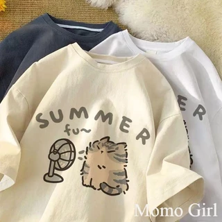 「Momo Style」不起球 新款貓咪衣服 韓版ins學院風 洋氣潮流字母 印花 短袖t恤女