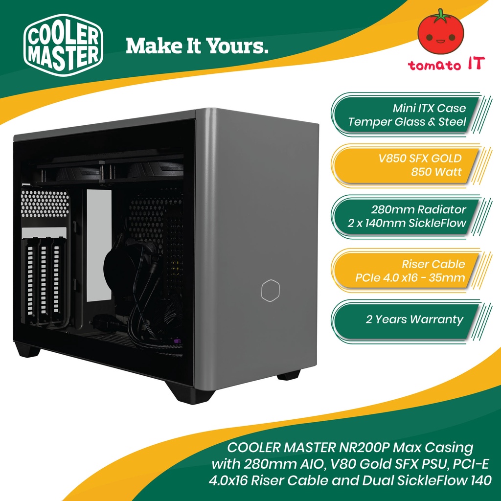 Cooler MASTER NR200P Max 外殼,帶280mm AIO、V850 Gold SFX PSU、PC