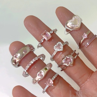 🌟Anya- 甜美粉色鋯石愛心金屬開口戒指 韓國小眾個性簡約百搭氣質指環