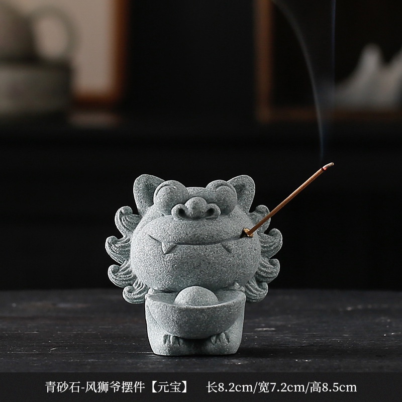 台灣出貨可愛青紗石風獅爺小獅子風獅爺沖繩風獅爺石敢當一對吉祥物茶桌