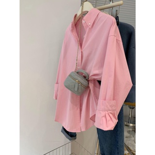 【OnlyU】S-XL  粉色棉麻襯衫 女夏季夏設計感小眾法式別致襯衣 小個子防曬長袖上衣