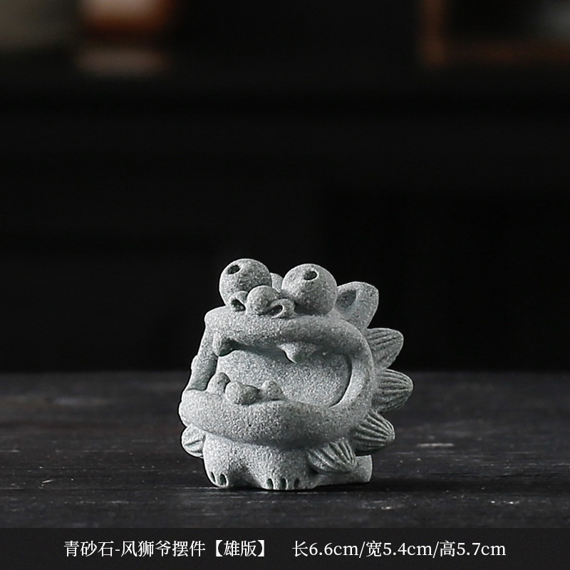 台灣出貨可愛青紗石風獅爺小獅子風獅爺沖繩風獅爺石敢當一對吉祥物茶桌