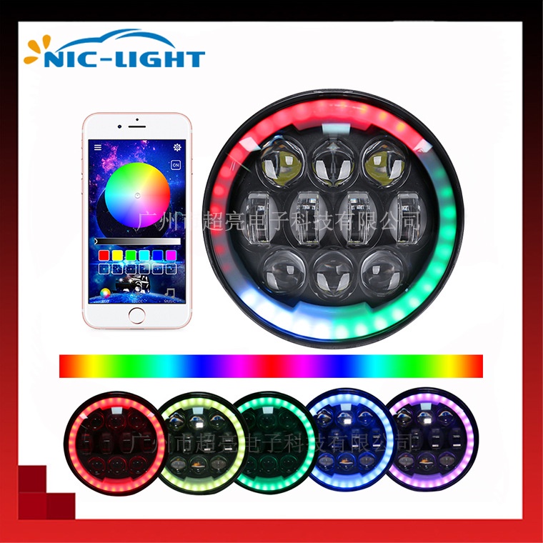 全新 5.75 英寸圓形 LED 投影儀前照燈前照燈 RGB 七彩燈哈雷前大燈 80W 哈雷汽車 LED 大燈 | 蝦皮購物