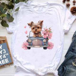 Golden Puppy Sunflower Dog Lover T 恤女孩 Kawaii 衣服夏季時尚上衣襯衫 Fem