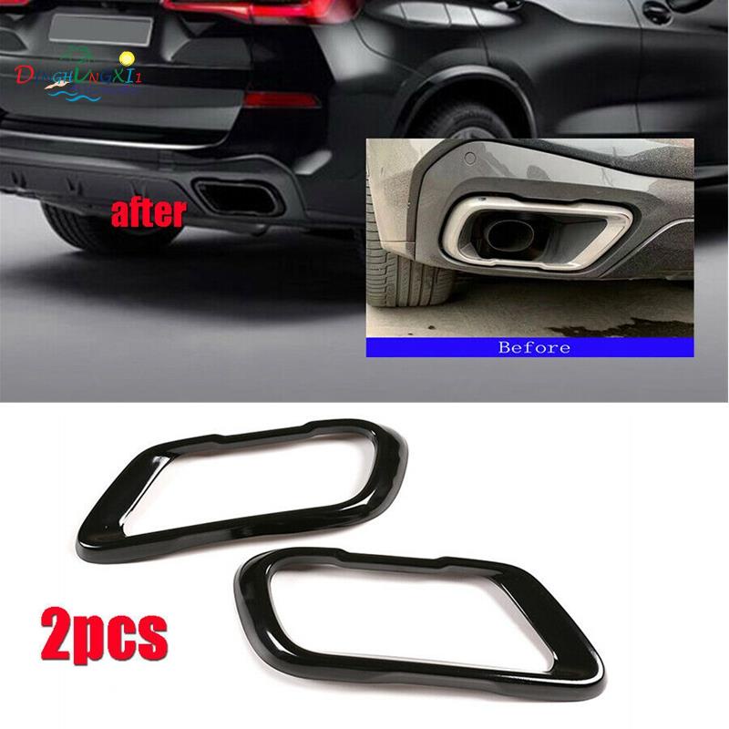 Stainless Steel Black Exhaust Muffler Tail Pipe Cover For BMW X5 G05 & X7 G07 2019–2021 – Gloss Black – 2Pcs