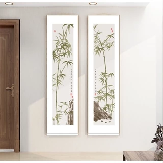 新中式竹報平安竹子裝飾畫簡約實木掛畫入戶玄關走廊過道柱子卷軸