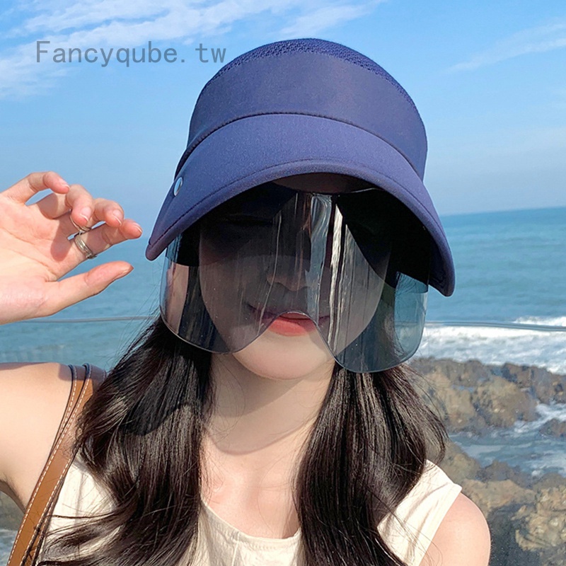 夏季遮陽帽 女電動車騎行大簷防晒空頂帽 遮臉百搭戶外太陽帽帶鏡片 | 蝦皮購物
