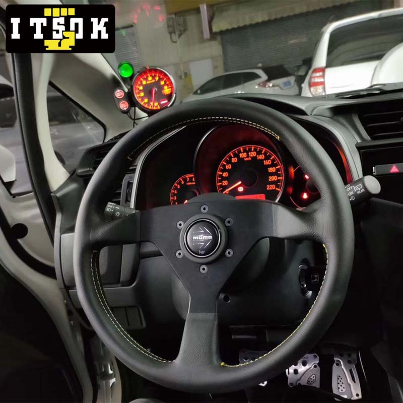【ITSOK】MOMO真皮方向盤 賽車方向盤 改裝方向盤 14 英寸 350 毫米方向盤 皮革 平輻 | 蝦皮購物