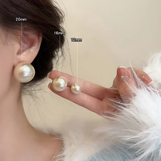 復古赫本風棉花大珍珠耳釘女氣質網紅爆款耳環法式輕奢高級感耳飾