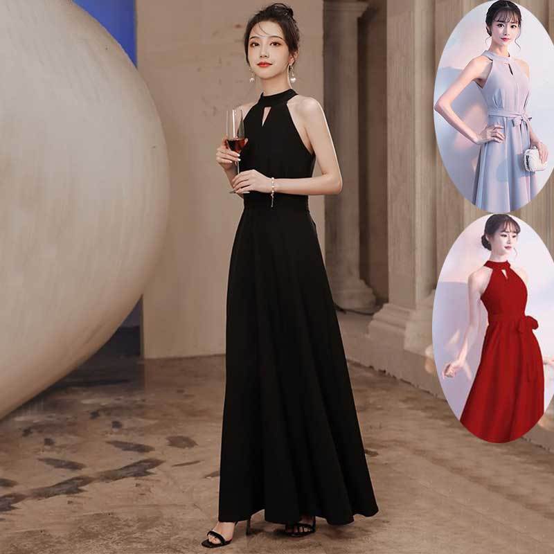 支持訂製 女士黑色晚禮服 名媛聚會掛脖連身裙 年會主持人修身顯瘦晚宴服 訂婚宴晚禮服 日常約會洋裝 展會模特禮服裙喜宴敬 | 蝦皮購物