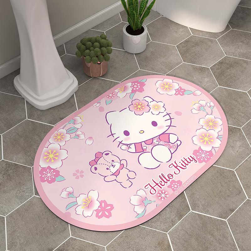 可愛卡通地墊 hello kitty軟硅藻泥浴室吸水地墊衛生間防滑踩腳墊廁所地毯卡通 | 蝦皮購物