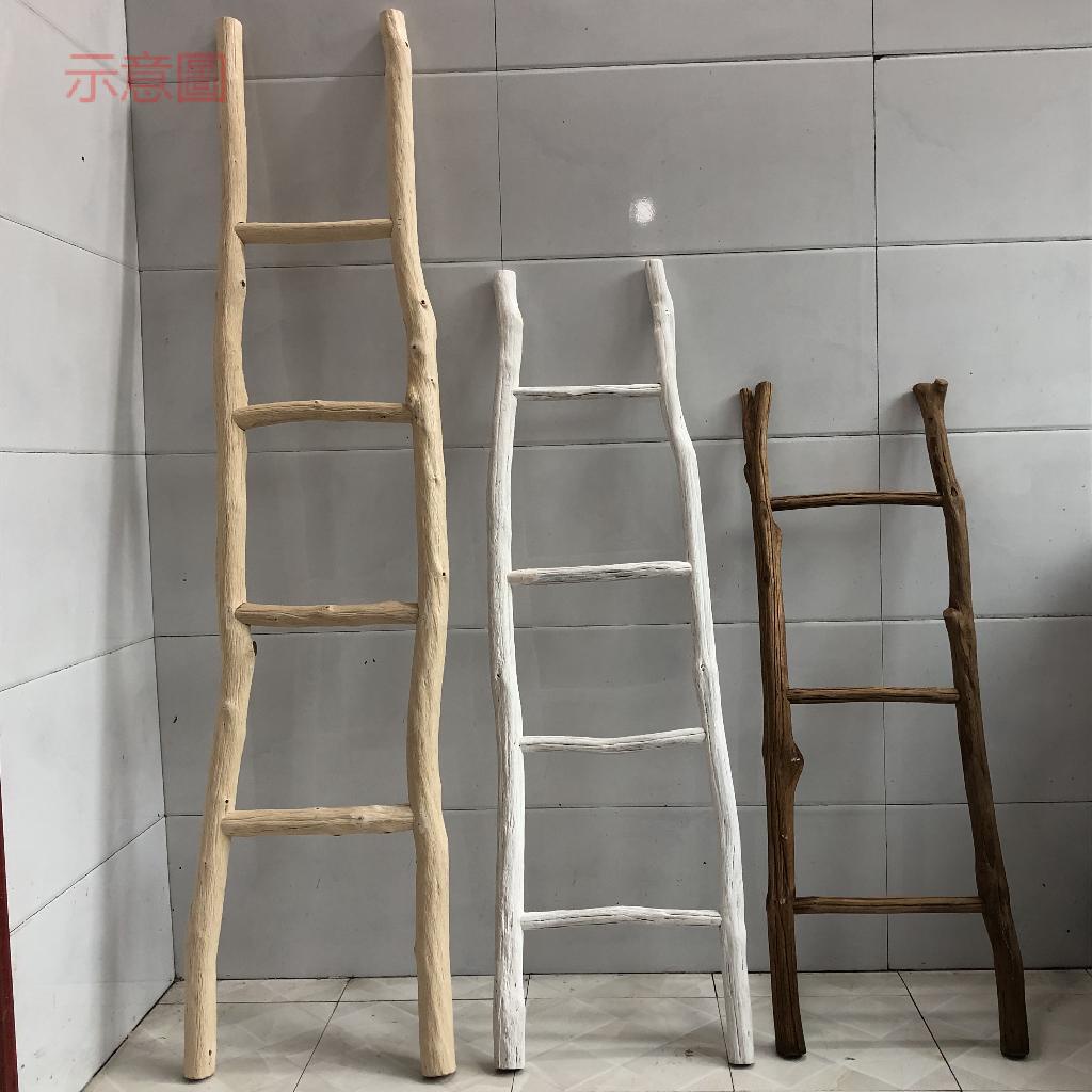 附發票~ 創意北歐復古實木圓木梯子 裝飾民宿擺件服裝店衣帽架 木梯攝影道具 | 蝦皮購物
