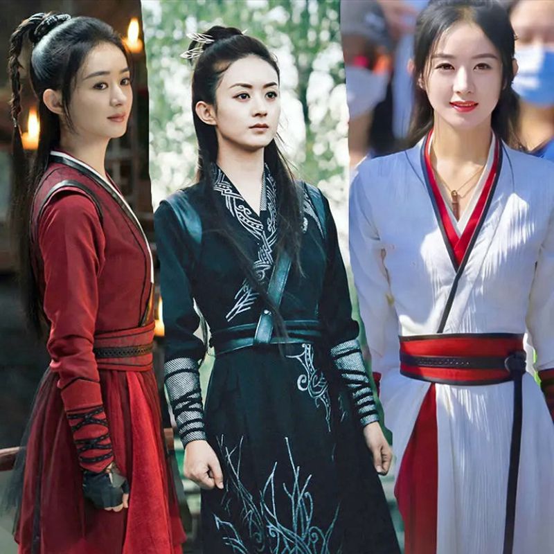 原創古装女俠漢服 武俠風趙麗穎同款漢服小個子 劍客騎馬俠女氣質漢服女裝古著套裝演出表演服 蝦皮購物 