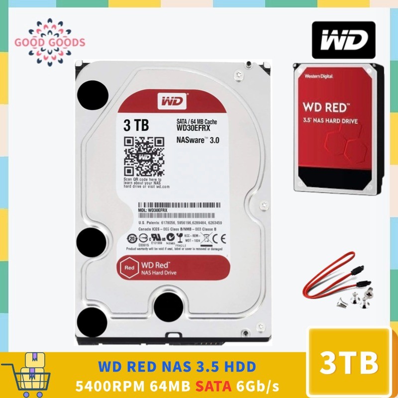 適用於WD Red NAS 3.5 HDD 3TB WD30EFRX 5400RPM 64MB SATA 6Gb/s