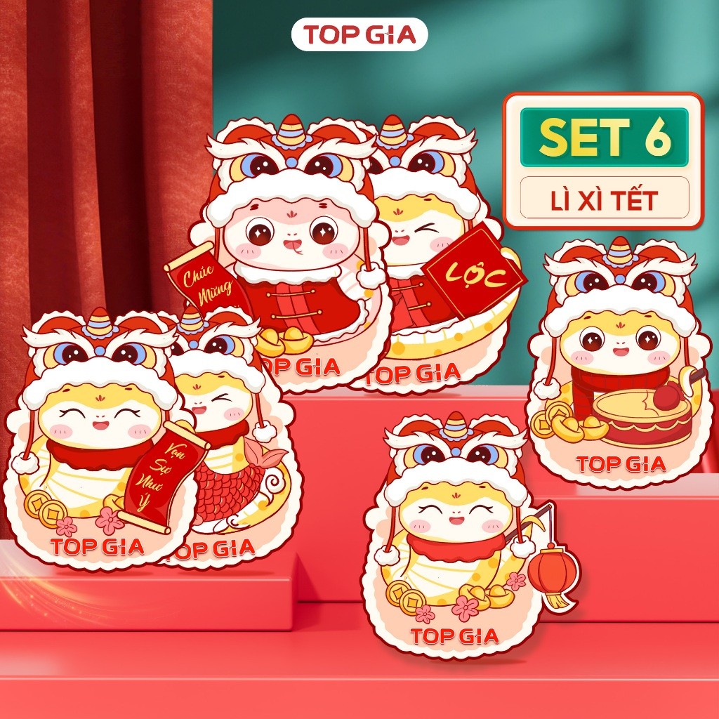 一套 6 個 Topgia 紅包在 Ty 春天慶祝,2025 年 Tet 幸運錢,超級美麗的赤壁設計 | 蝦皮購物