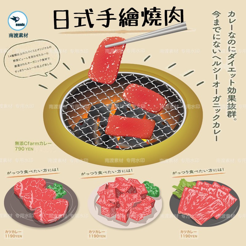 日式卡通烤肉店極品和牛炭火烤肉美食插畫AI矢量印刷廣告設計素材 | 蝦皮購物