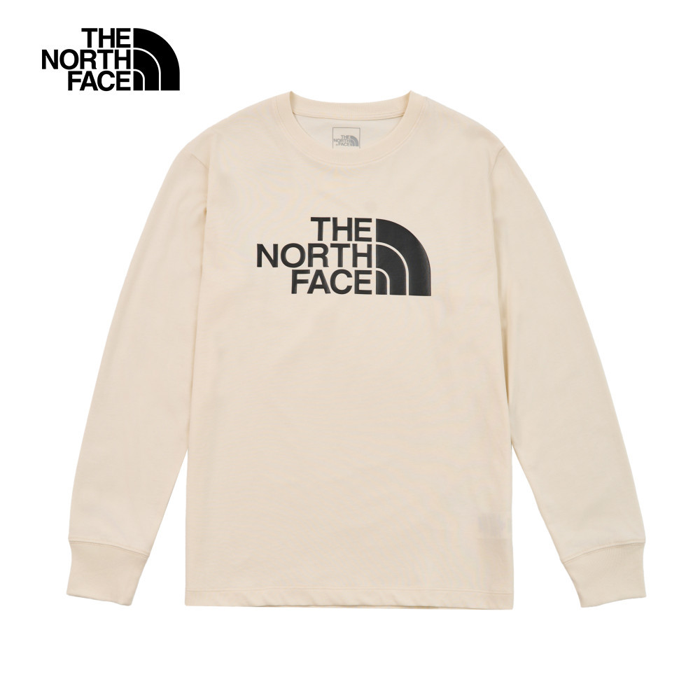 The North Face北面男女款米白色純棉品牌LOGO印花長袖上衣｜8D7RQLI | 蝦皮購物