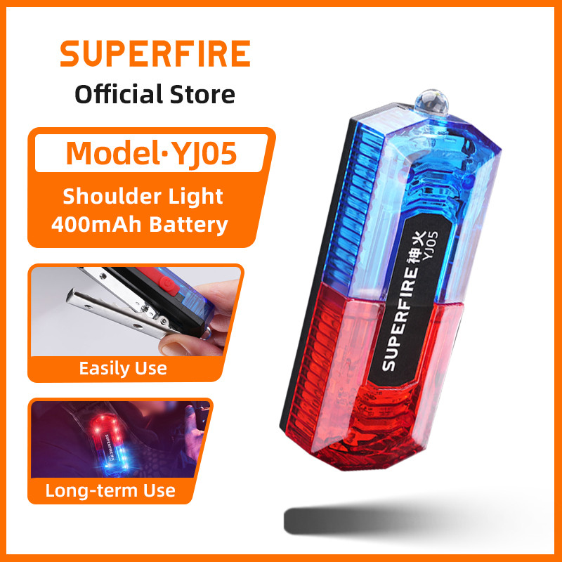 SUPERFIRE YJ05 1W手電筒紅藍頻閃燈警示燈肩夾燈 LED閃光燈警燈安全人員夜間 | 蝦皮購物