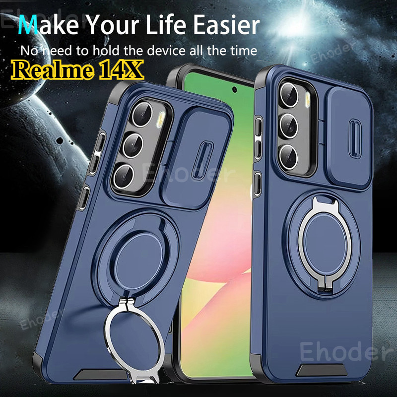 Realme 14X 5G 2025 防震推窗外殼 Realme14X 14 X RMX5020 支架保護後殼的豪華磁性 | 蝦皮購物