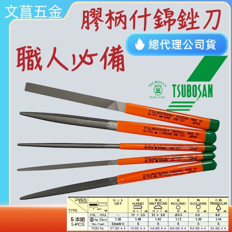 含稅 附發票 日本製 壺三 TSUBOSAN 220mm 中目 膠柄什錦銼刀 綜合銼刀 5支組 壺三銼刀 | 蝦皮購物