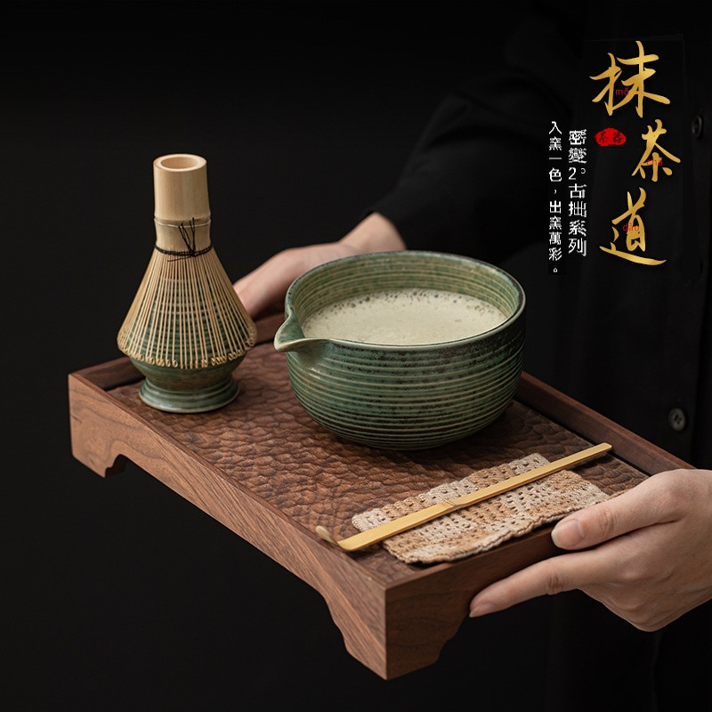 宋代古拙點茶組】百本立茶筅×手作陶瓷茶碗｜日式仿宋點茶器三件套