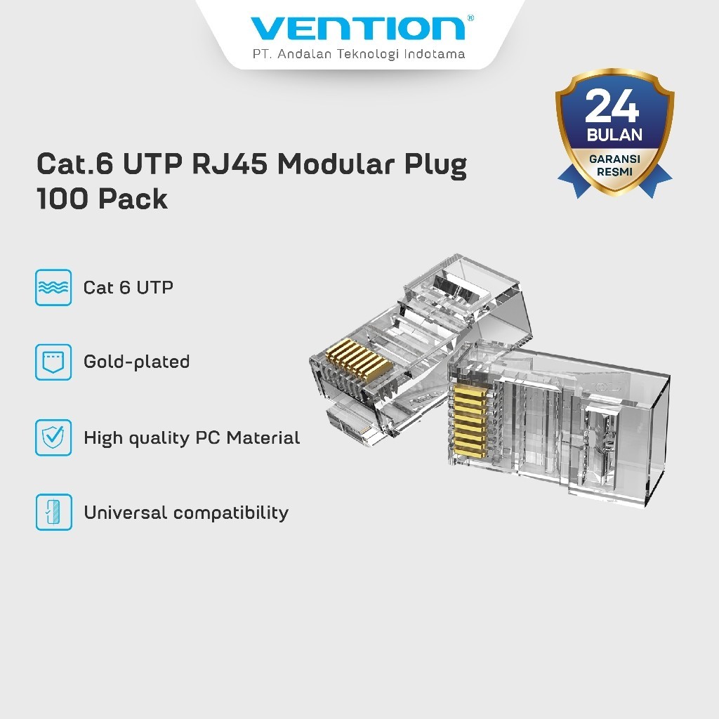 Vention IDDR0 LAN 連接器 Cat 6 UTP RJ45 模塊化插頭透明鍍金 10PCS 50PCS I | 蝦皮購物