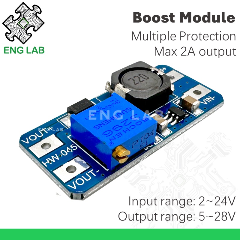 ENGLAB★MT3608 2A DC-DC升壓轉換器升壓模塊可調升壓穩壓板電壓2-24V轉5V-28V輸出電壓