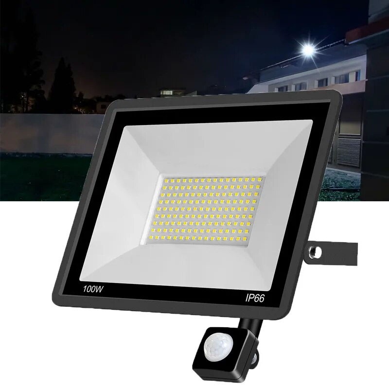 Led泛光燈pir運動感應暖光壁燈ac 220V防水射燈50W 100W 150W反射戶外花園路燈 | 蝦皮購物
