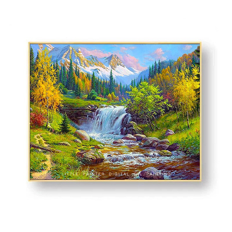 diy數字油畫山水風景青山綠水森林40*50cm帶內框數字畫填色畫