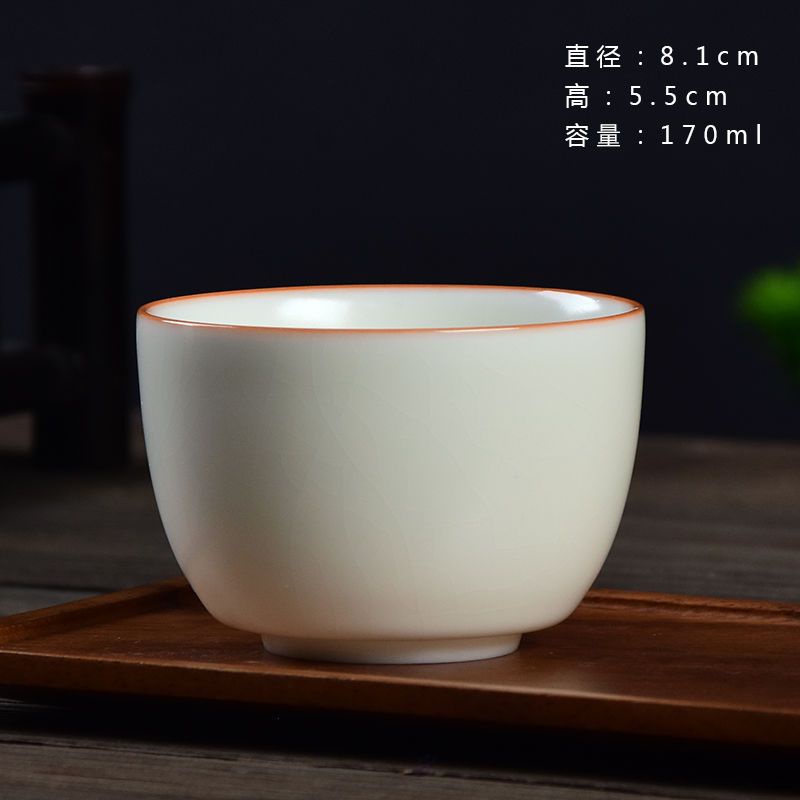 鵲旗】豬油白汝窯茶杯主人杯單個大號陶瓷品茗杯開片可養功夫茶盞| 蝦皮購物