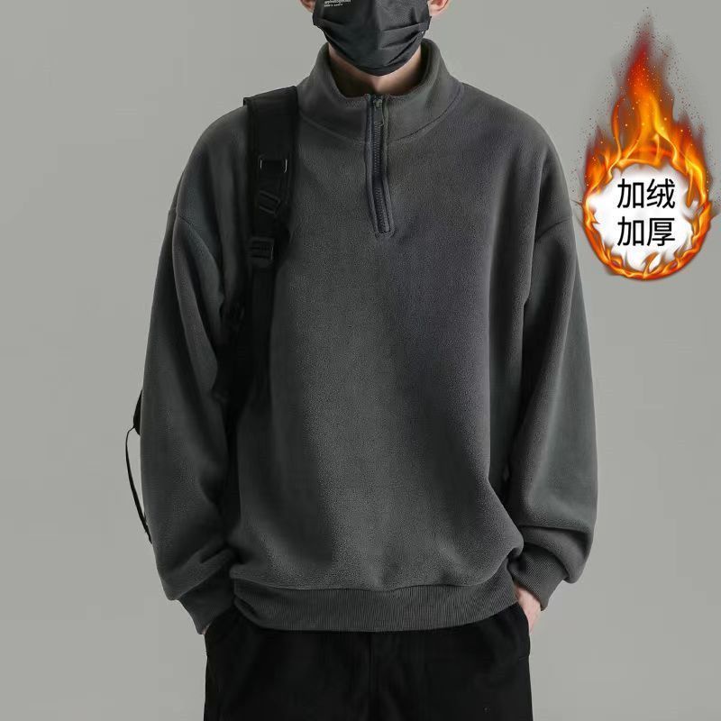 ［特價$169→$129］雙面刷毛半拉鍊長袖短版衛衣 main image 1