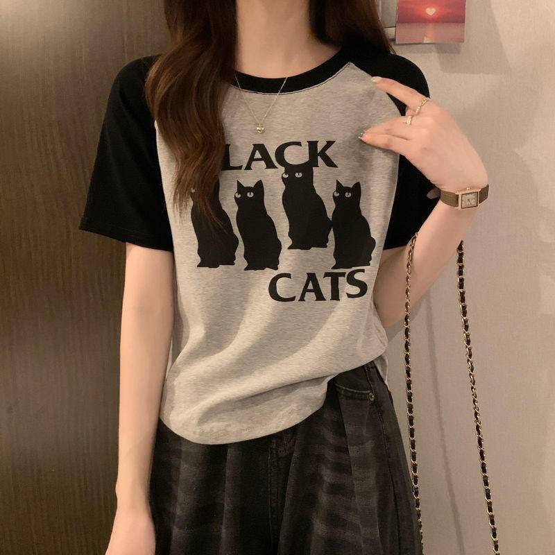 限時促銷韓版大碼寬鬆胖mm拼色短袖t恤女夏季時尚正肩顯瘦半袖體恤上衣服200斤 | 蝦皮購物