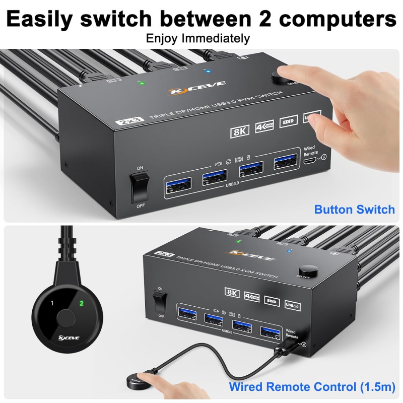 HDMI KVM切換器二進三出切換器/支持8K 30HZ/USB 3.0 KVM切換器| 蝦皮購物
