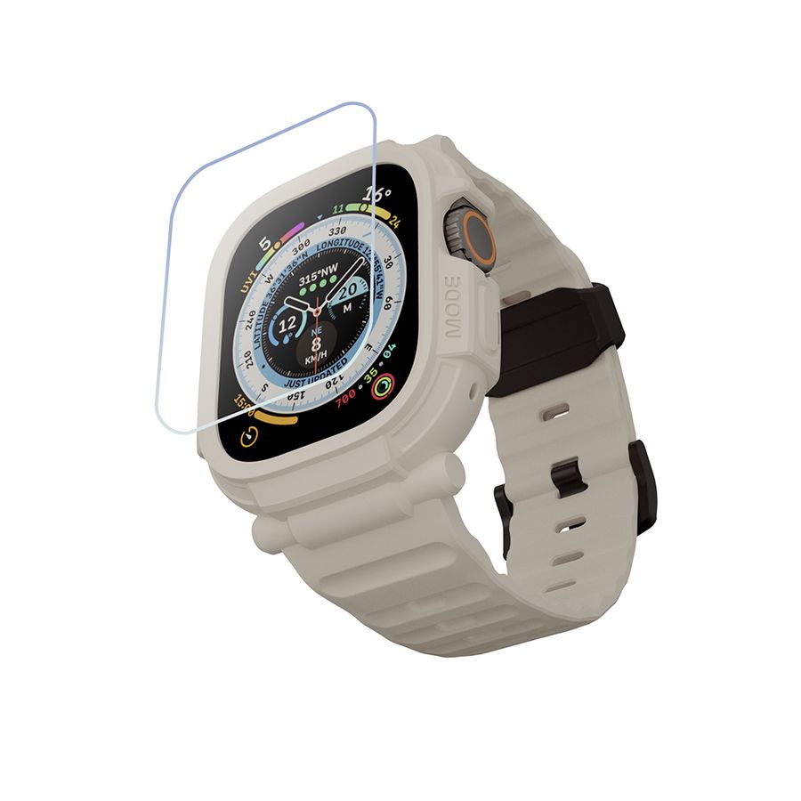 elkson Apple Watch Ultra 49mm Quattro Pro2.0柔韌透氣TPU一體成形軍規錶帶+鋼化膜套組/ 星光白 ...