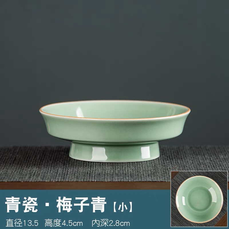 🔥🔥復古哥窯汝窯冰裂釉開片茶點盤陶瓷家用中式水果盤客廳青瓷碗甜品