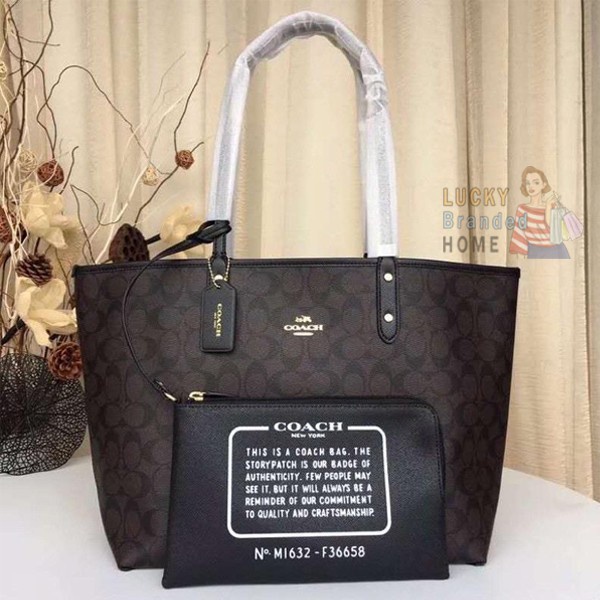 蔻馳 Coach 包 F36658 手提包 City 雙面簽名桃花心木帆布 ORIGINAL | 蝦皮購物