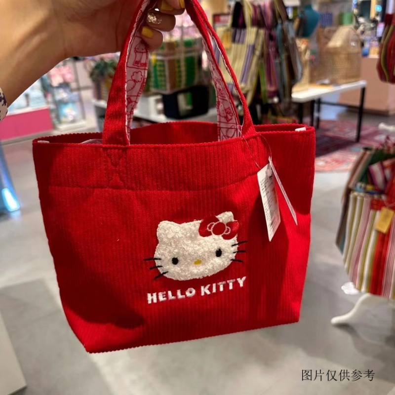 現貨 HelloKitty 可愛手提包 燈芯絨 斜背包 可愛 凱蒂貓 小方包 少女心 小托特包 便攜外出 便當包 補習袋 | 蝦皮購物