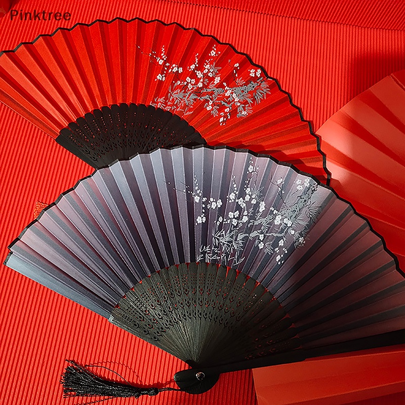 Ptr 復古中式折扇手扇柄古典舞扇帶sel優雅女扇家居裝飾TW | 蝦皮購物