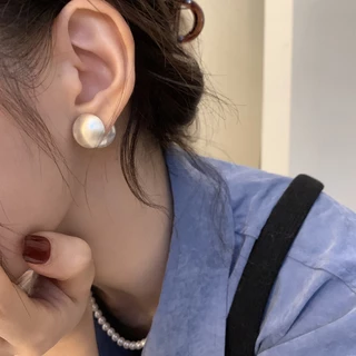 大冬至🔥 S925銀針 小眾設計拉絲金屬耳環女 2023年新款兩戴耳環 氣質珍珠耳環 復古誇張耳環