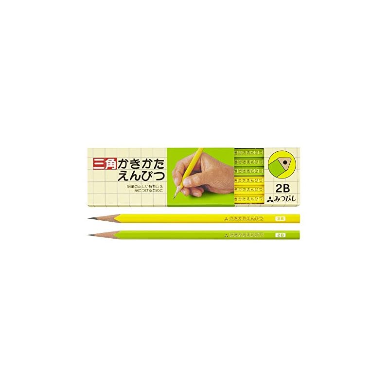 Mitsubishi 铅笔 Kaki-kata 三角形笔杆 2B 黄绿色 1 打 K45632B | 蝦皮購物