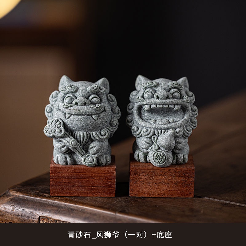 現貨速發】國潮石獅子一對青砂石茶寵小獅子石獅子風獅爺閩南獅金門獅舞